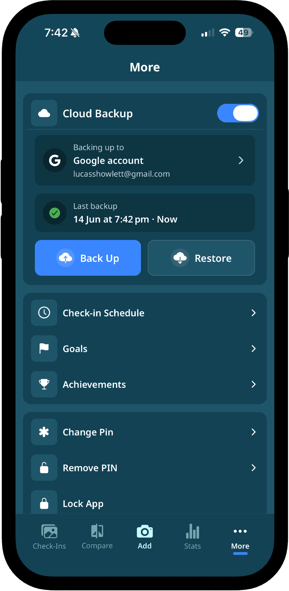 Encrypted cloud backup settings